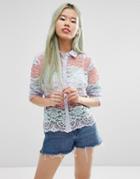 Asos Pastel Stripe Lace Print Blouse - Multi