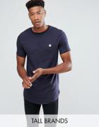 Le Breve Tall Logline Curved Hem Twill Shoulder T-shirt - Black