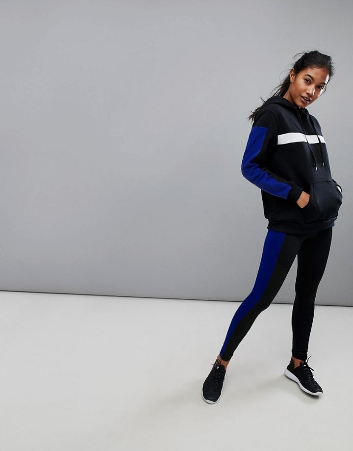 South Beach Stripe Gym Legging In Black And Blue - Multi