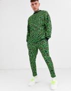 Asos Design Two-piece Halloween Skinny Sweatpants In Caution Print-black