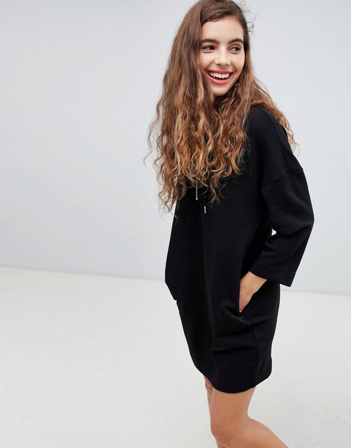 Monki Hooded Sweat Dress In Black - Black
