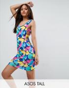 Asos Tall Bow Side Cut Out Mini Sundress In Bright Abstract Print - Multi
