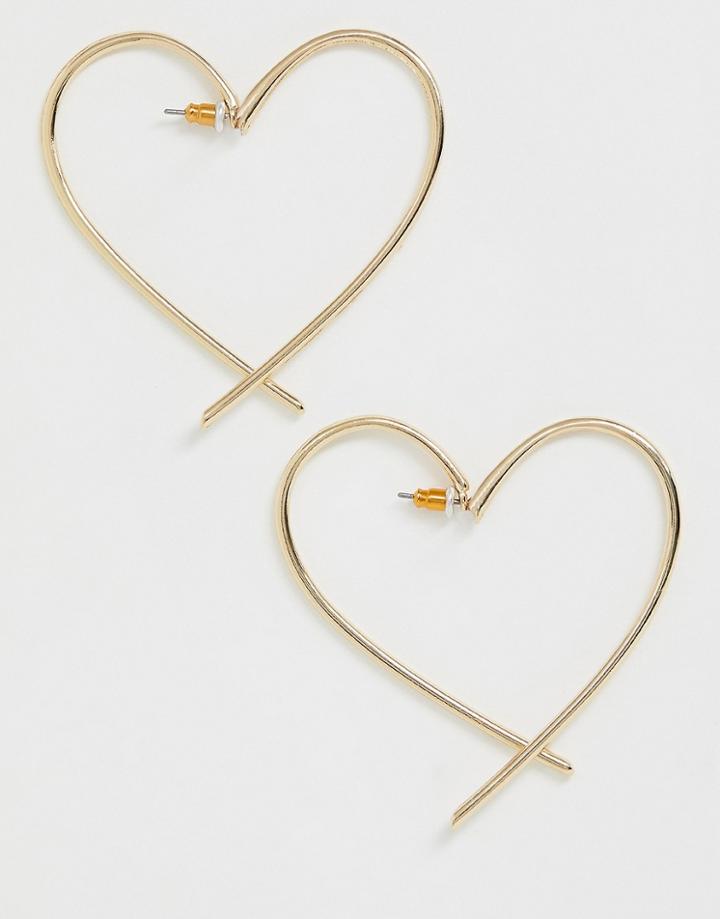 Asos Design Front And Back Earrings In Open Heart Design In Gold Tone