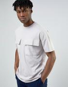 Asos Oversized Longline T-shirt In Gray With Woven Pocket - Gray