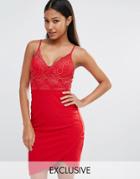 Naanaa Asymmetric Pencil Dress With Lace Bodice - Red
