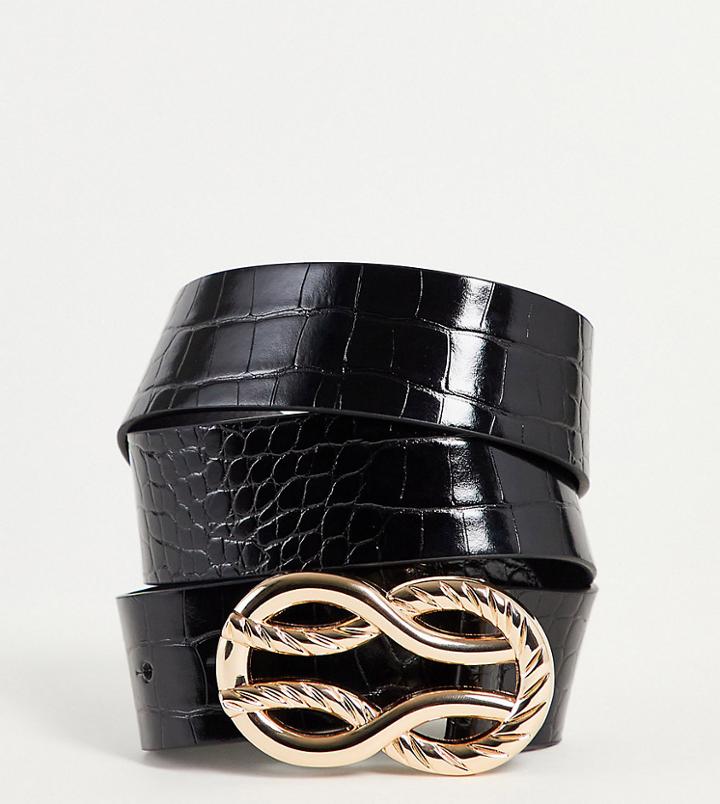 Glamorous Exclusive Waist & Hip Belt In Recycled Black Pu With Twisted Interlocking Buckle