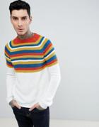Asos Textured Sweater In Ecru With Mixed Stripe - Beige