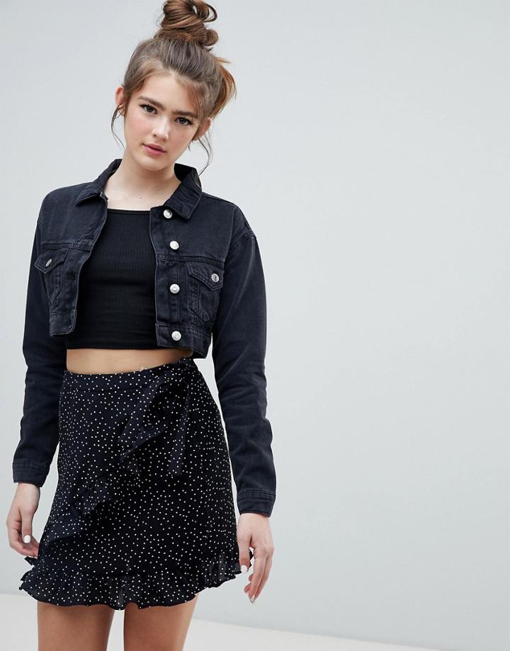 Parisian Denim Jacket In Extreme Crop - Black