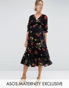 Asos Maternity Midi Tea Dress In Floral Print - Multi