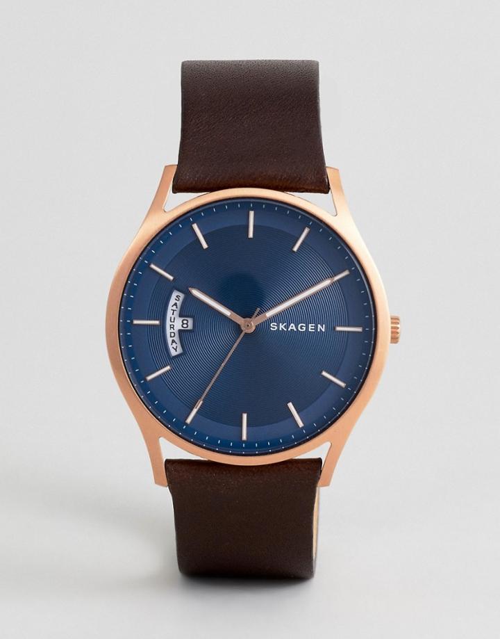 Skagen Skw6395 Holst Leather Watch In Tan - Tan