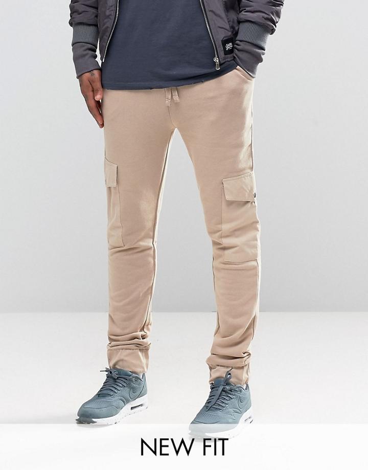 Asos Skinny Joggers With Cargo Pockets In Stone - Beige