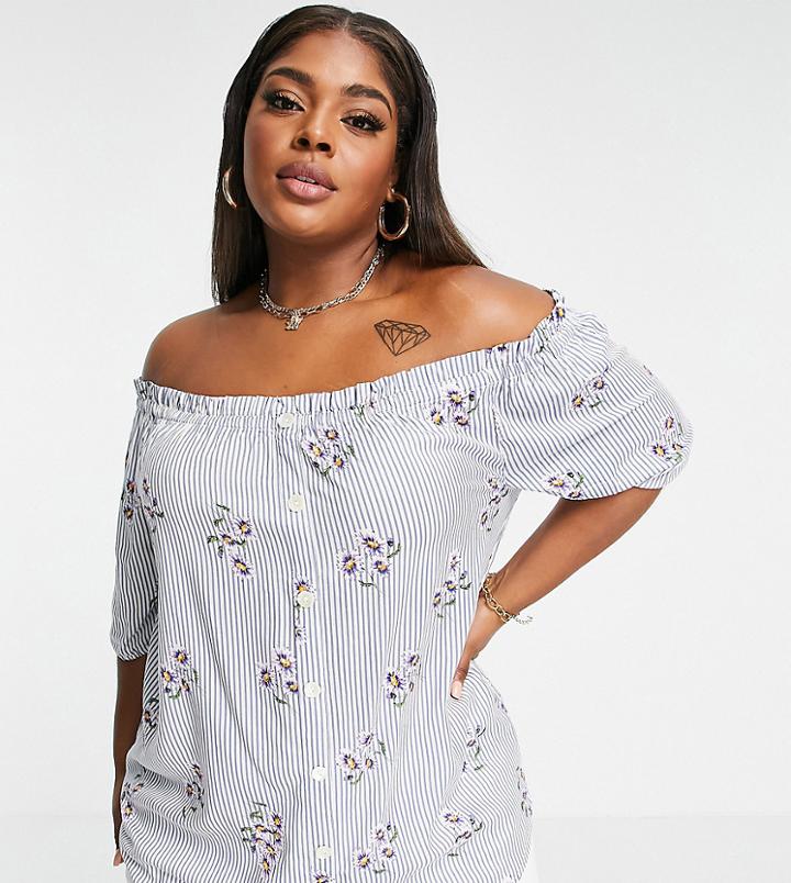 Yours Bardot Blouse In Floral-blues