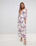 Gilli Flare Sleeve Floral Print Maxi Dress - Cream