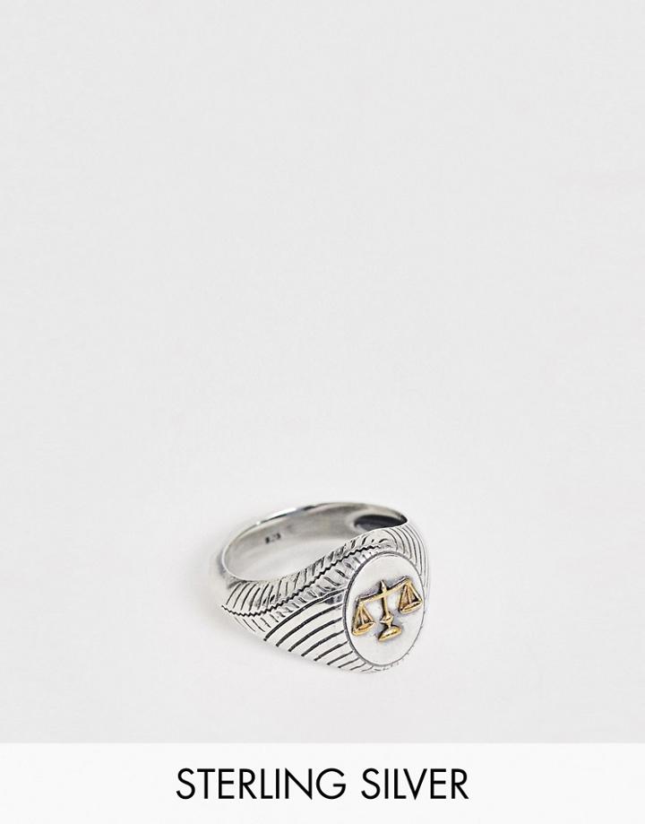 Asos Design Sterling Silver Ring With Star Sign Emboss - Silver