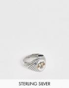 Asos Design Sterling Silver Ring With Star Sign Emboss - Silver