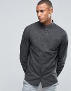 D-struct Small Check Grandad Collar Shirt - Navy