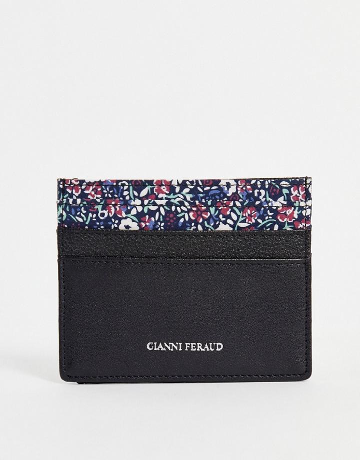 Gianni Feraud Leather Cardholder With Floral Lining-black