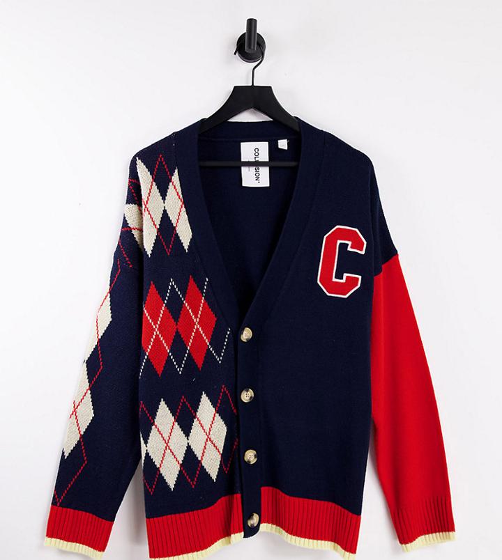 Collusion Unisex Cardigan In Spliced Jacquard-multi