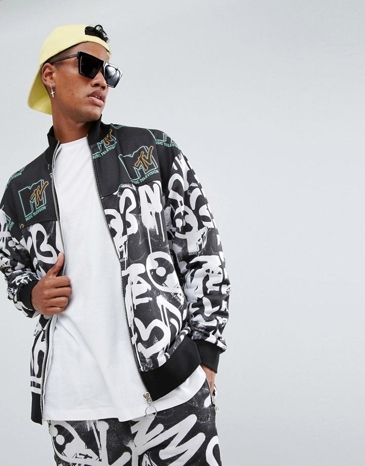 Asos X Mtv Jersey Track Jacket - Black