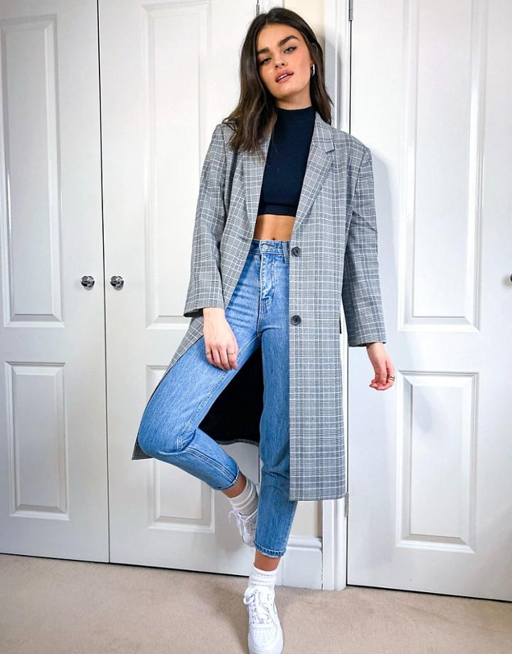 Asos Design Premium Longline Suit Blazer In Check-multi