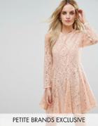 John Zack Petite Allover Lace Prom Skater Dress - Pink