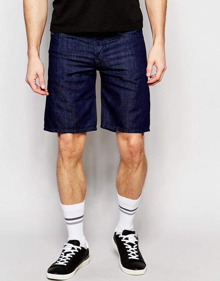 Diesel Denim Shorts Bustshort Straight Fit In Dark Rinse - Blue