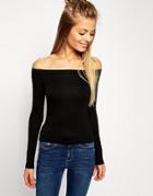 Asos Top With Bardot Neckline And Long Sleeves - Black