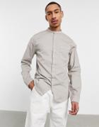 Asos Design Slim Fit Denim Shirt With Band Collar In Gray-grey