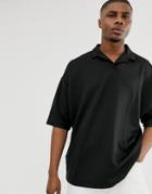 Asos Design Oversized Polo Shirt With Revere Collar In Scuba-black