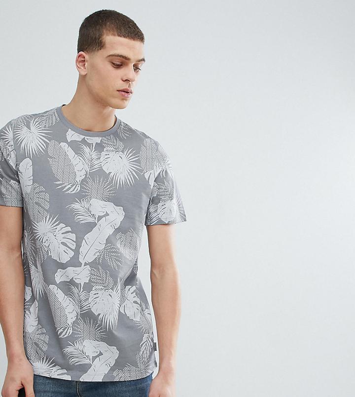 Ted Baker Tall T-shirt With Gray Leaf Print - Gray