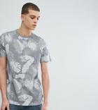 Ted Baker Tall T-shirt With Gray Leaf Print - Gray