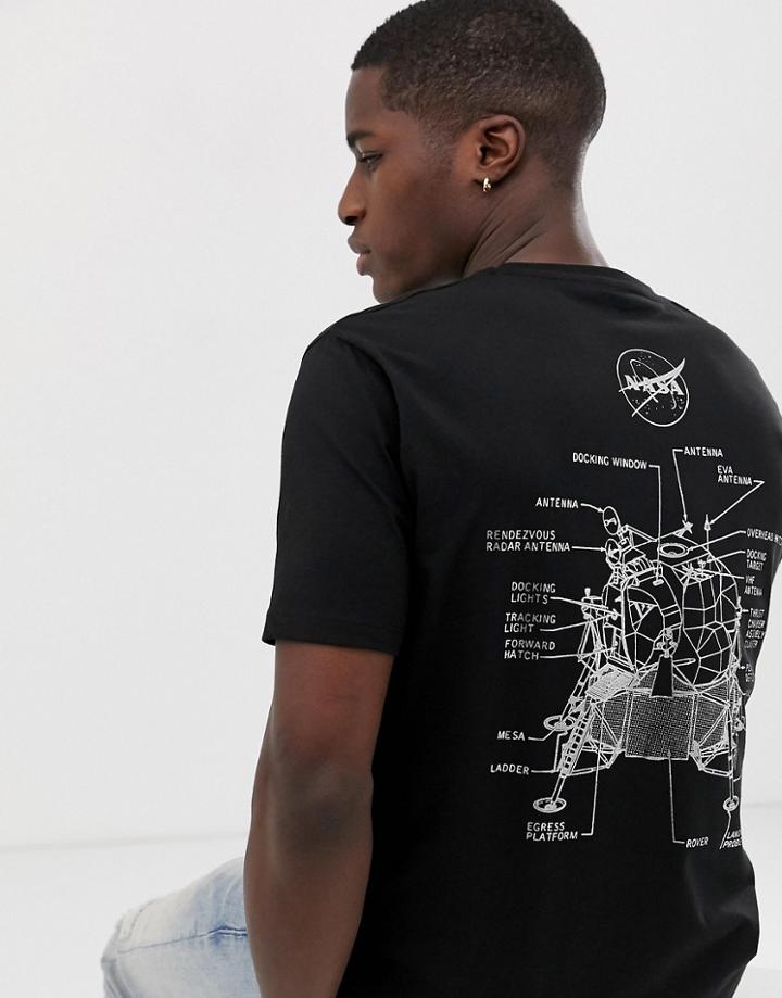 Asos Design Nasa Relaxed Fit T-shirt With Back Foil Print-black
