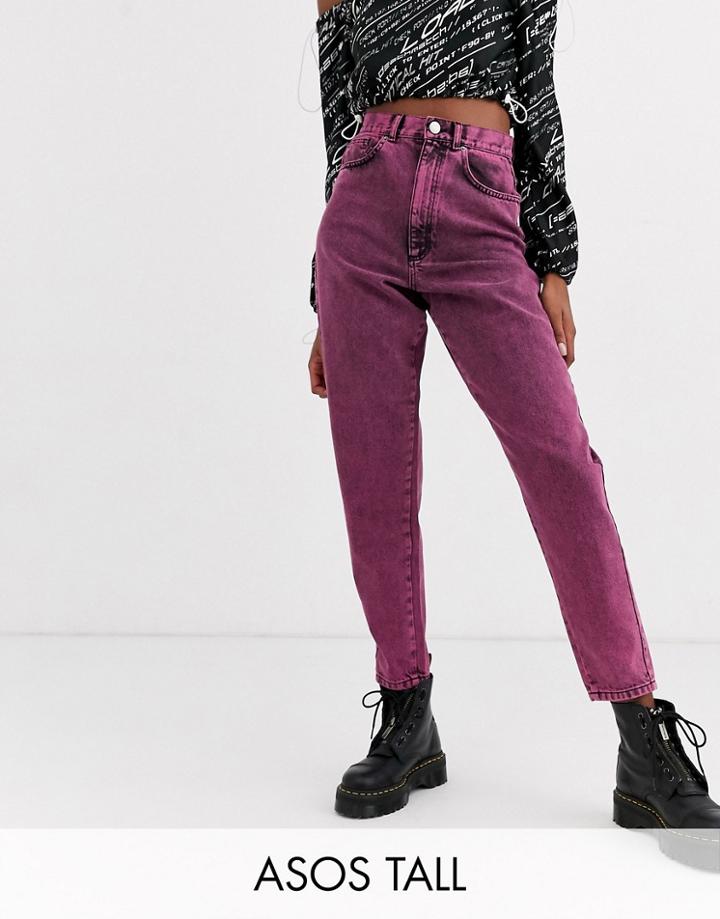 Asos Design Tall Balloon Leg Boyfriend Jeans In Pink Acid Wash-orange