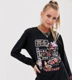 Reclaimed Vintage Inspired Long Sleeve T-shirt With Neon Graphic Sign-black
