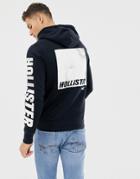 Hollister Large Icon And Sleeve Logo Hoodie In Black - Black
