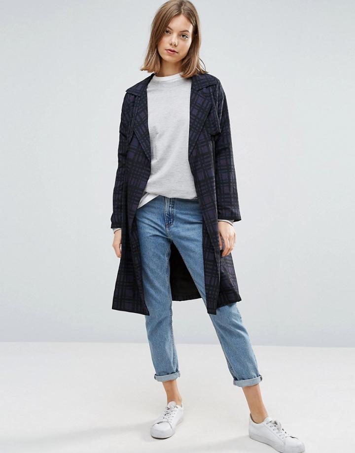 Native Youth All Over Check Lightweight Trench - Navy