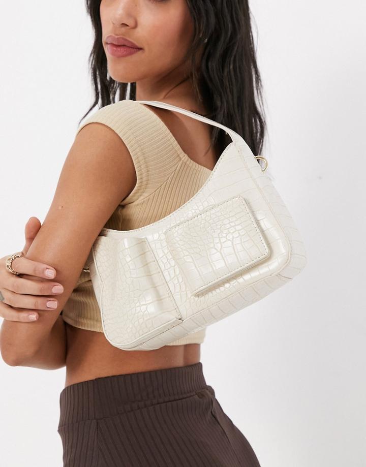 Ego Shoulder Bag With Front Pocket Detail In White Croc