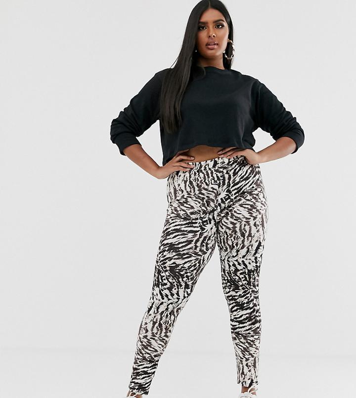 Asos Design Curve Legging In Gray Tiger Print - Multi