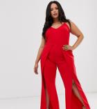 Simply Be Split Leg Jumpsuit In Red