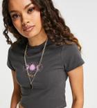 Asos Design Petite Shrunken T-shirt With Solstice Print In Charcoal-grey