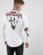 Religion Long Sleeve T-shirt With Spliced Skeleton Print - White
