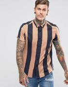 Asos Regular Fit Viscose Stripe Shirt - Black