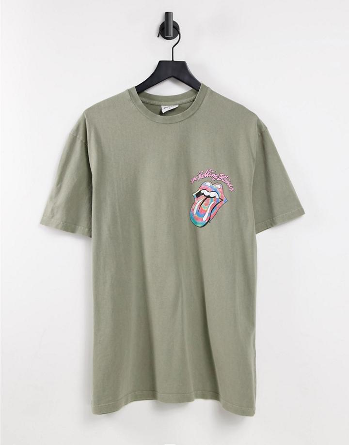 Topman Oversized T-shirt With Rolling Stones Print In Gray-grey