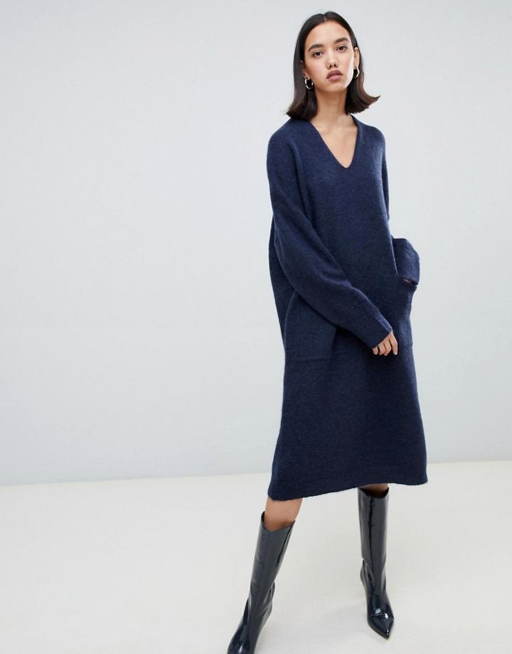 Selected Femme V Neck Sweater Dress-navy