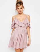 Oh My Love Cold Shoulder Frill Mini Dress - Lilac