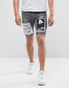 Religion Denim Short With Raw Edge And Patch - Gray