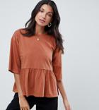 Asos Design Tall Smock Top In Wash - Orange