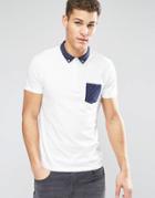 Esprit Jersey Polo Shirt With Polka Dot Trim - White