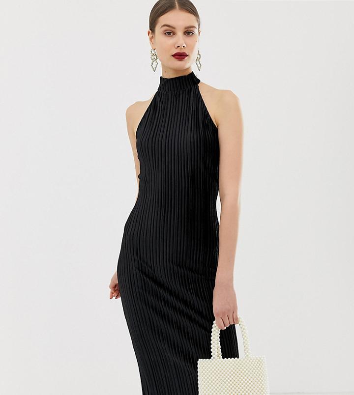 River Island Velvet Plisse Bodycon Dress In Black - Black