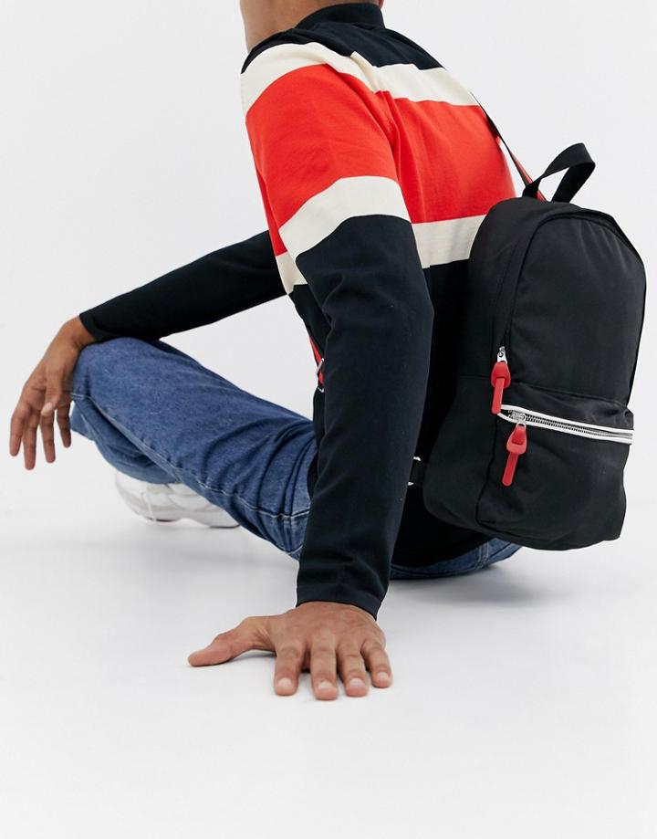 Asos Design Cross Body Backpack In Black With Red Details